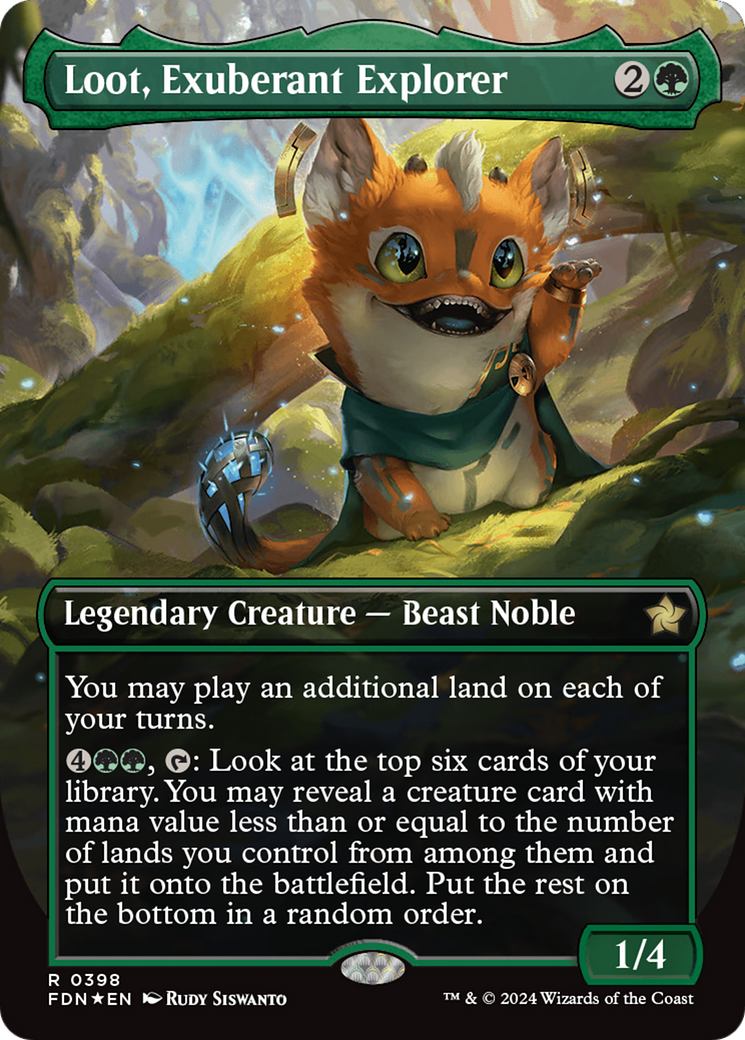 Loot, Exuberant Explorer (Borderless) (Mana Foil) [Foundations] | Chromatic Games