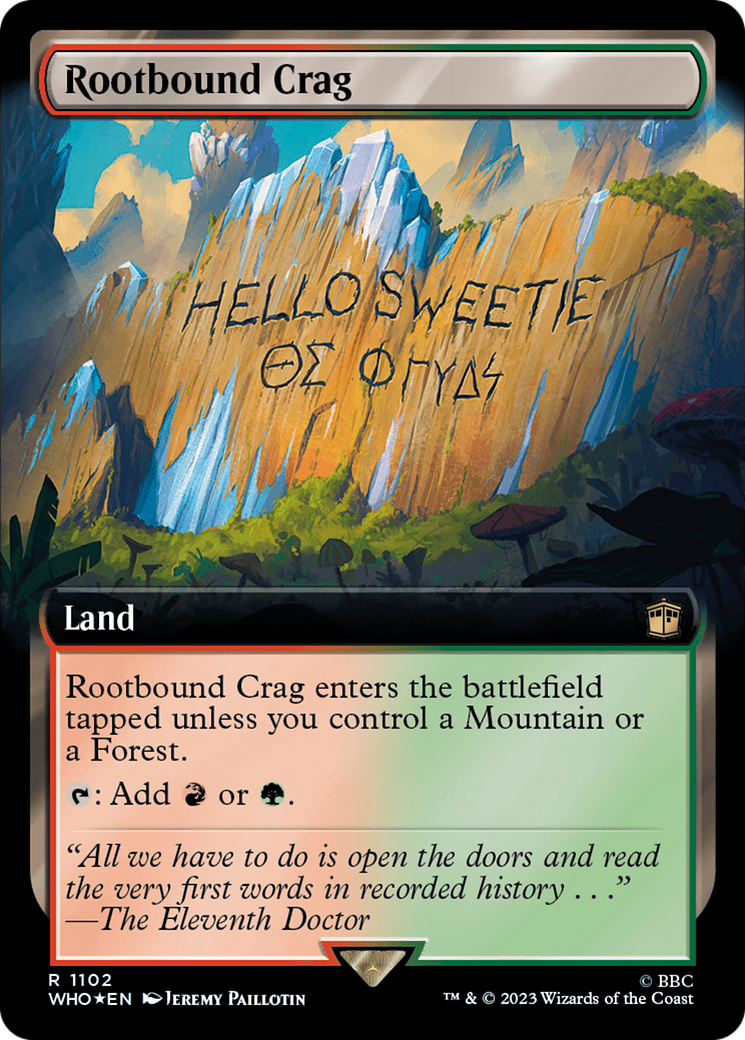 Rootbound Crag (Extended Art) (Surge Foil) [Doctor Who] | Chromatic Games