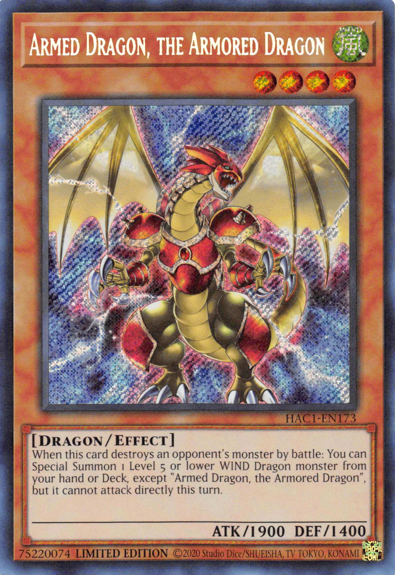 Armed Dragon, the Armored Dragon [HAC1-EN173] Secret Rare | Chromatic Games