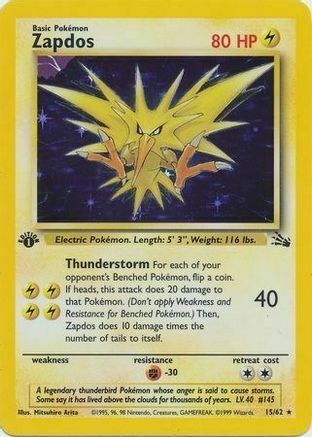 Zapdos (15/62) (Cosmos Holo) [Fossil 1st Edition] | Chromatic Games