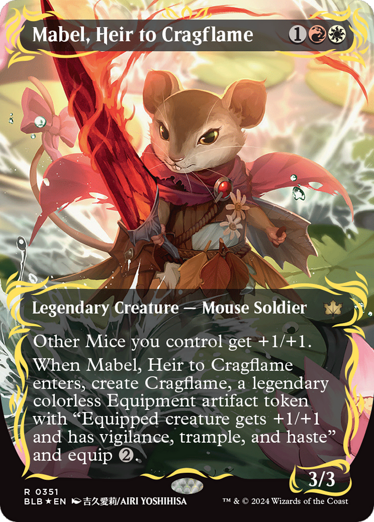 Mabel, Heir to Cragflame (Borderless) (Raised Foil) [Bloomburrow] | Chromatic Games