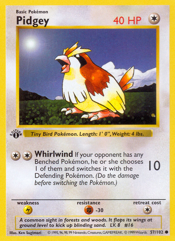 Pidgey (57/102) (Shadowless) [Base Set 1st Edition] | Chromatic Games