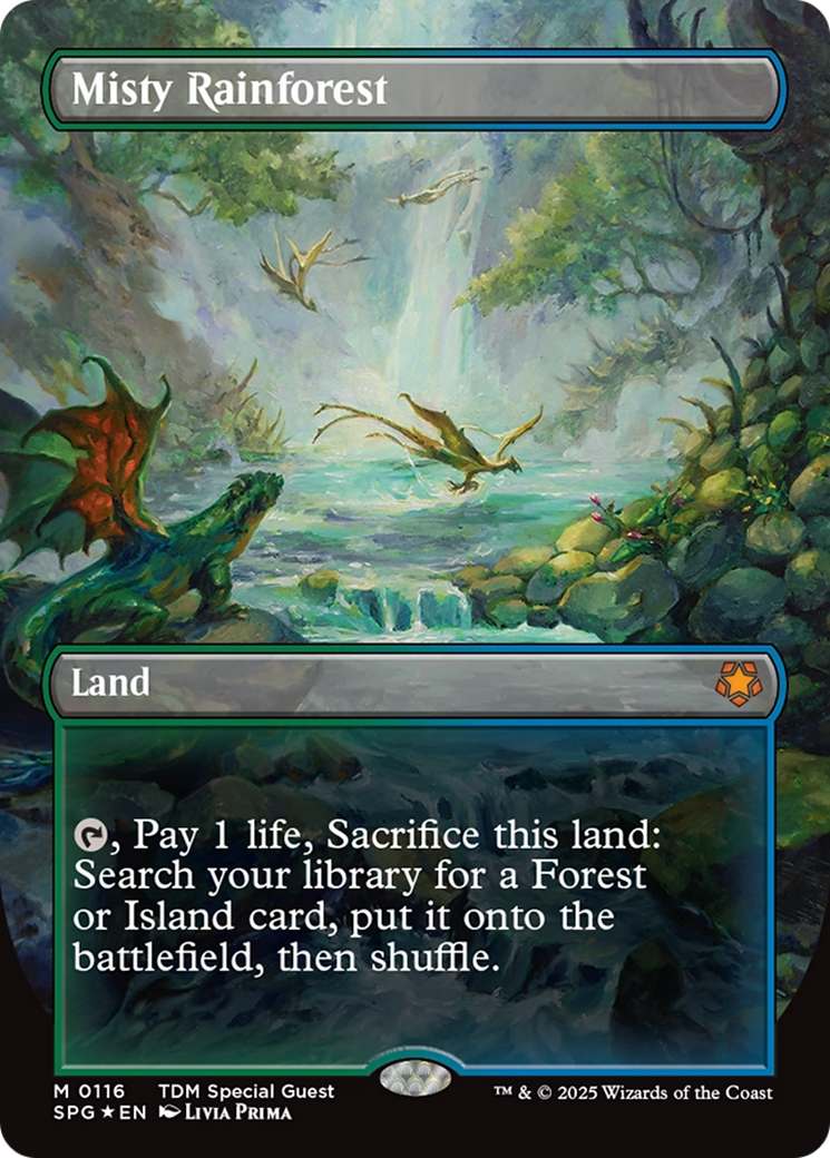 Misty Rainforest (Borderless) (Dragonscale Foil) [Tarkir: Dragonstorm Special Guests] | Chromatic Games