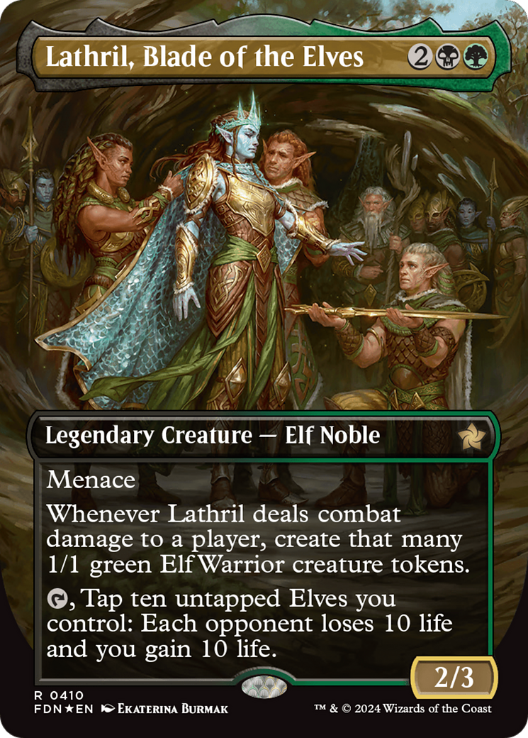 Lathril, Blade of the Elves (Borderless) (Mana Foil) [Foundations] | Chromatic Games