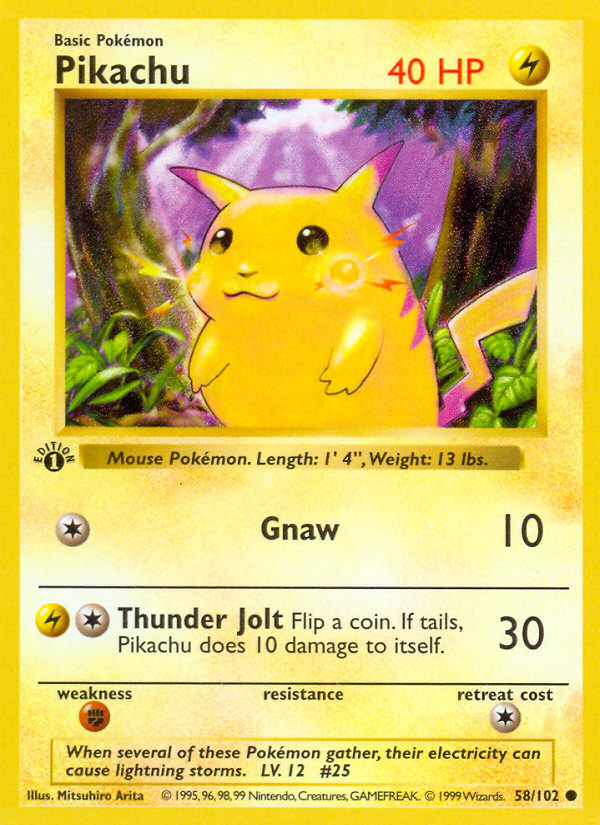 Pikachu (58/102) (Shadowless) [Base Set 1st Edition] | Chromatic Games