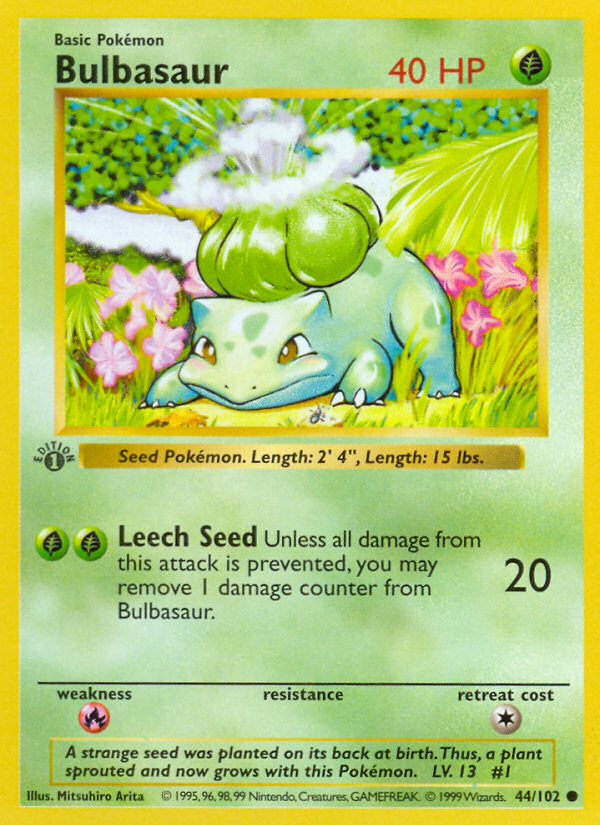 Bulbasaur (44/102) (Shadowless) [Base Set 1st Edition] | Chromatic Games