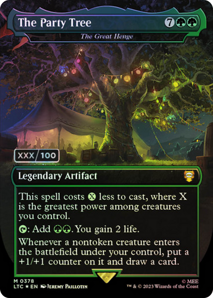 The Party Tree - The Great Henge (Borderless) (Serialized) [The Lord of the Rings: Tales of Middle-Earth Commander] | Chromatic Games