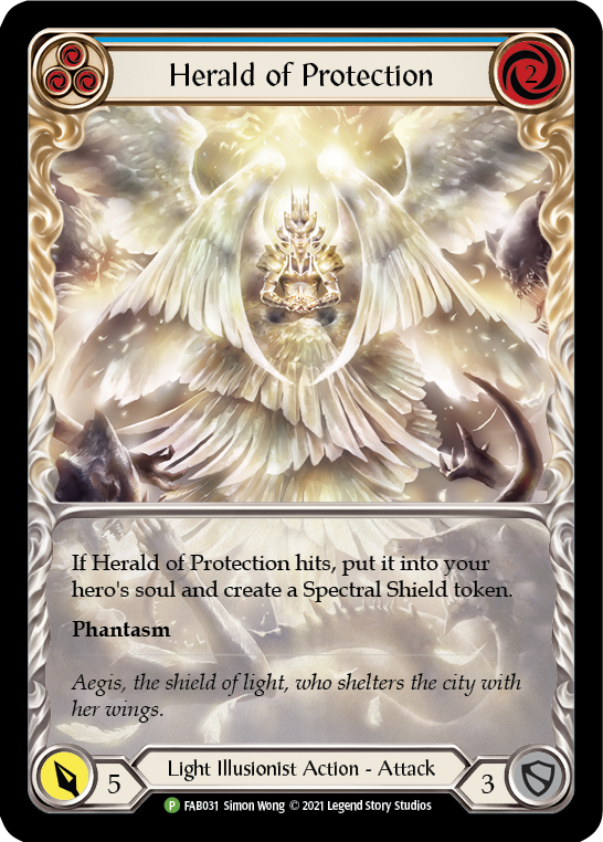 Herald of Protection (Blue Extended Art) [FAB031] (Promo)  Rainbow Foil | Chromatic Games