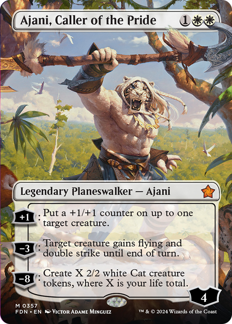 Ajani, Caller of the Pride (Borderless) [Foundations] | Chromatic Games