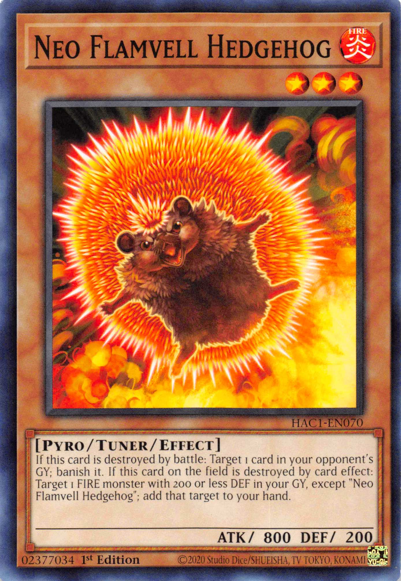 Neo Flamvell Hedgehog [HAC1-EN070] Common | Chromatic Games