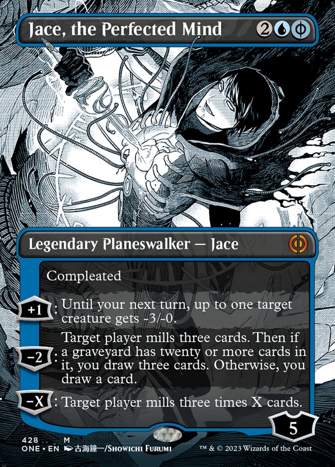 Jace, the Perfected Mind (Borderless Manga Step-and-Compleat Foil) [Phyrexia: All Will Be One] | Chromatic Games