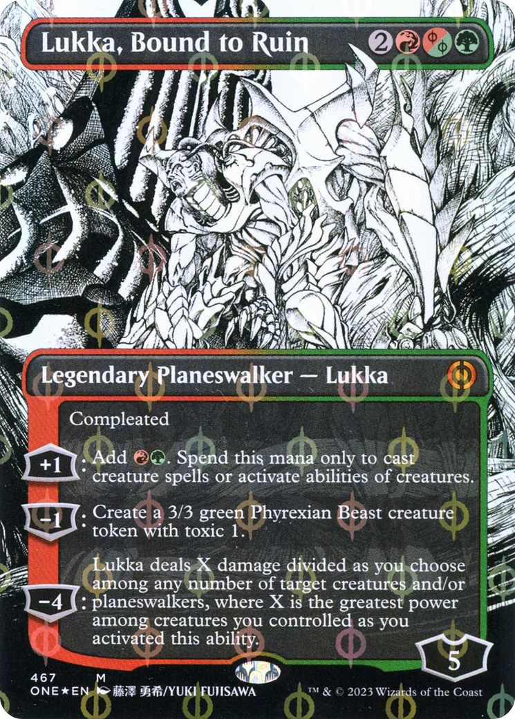 Lukka, Bound to Ruin (Borderless Manga Step-and-Compleat Foil) [Phyrexia: All Will Be One] | Chromatic Games