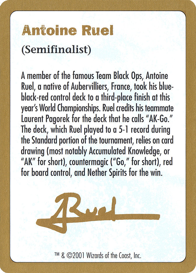 Antoine Ruel Bio [World Championship Decks 2001] | Chromatic Games