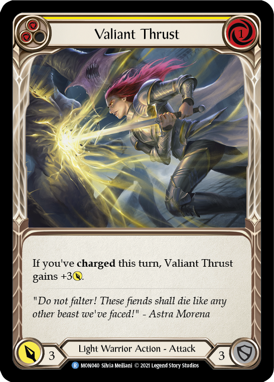 Valiant Thrust (Yellow) [MON040-RF] (Monarch)  1st Edition Rainbow Foil | Chromatic Games