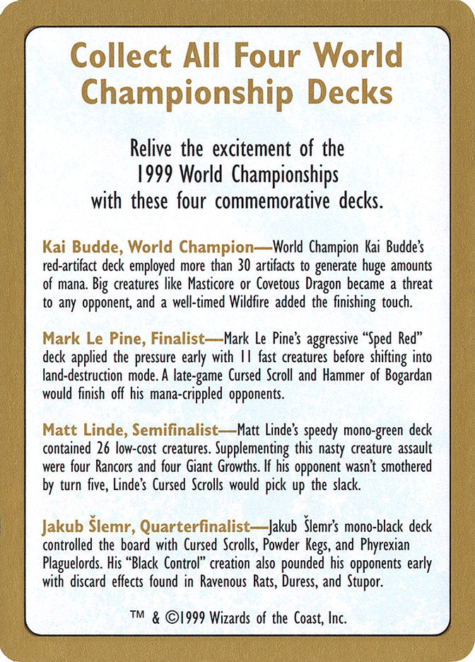 1999 World Championships Ad [World Championship Decks 1999] | Chromatic Games