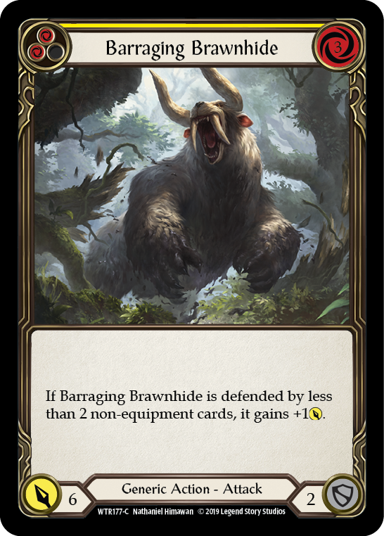 Barraging Brawnhide (Yellow) [WTR177-C] (Welcome to Rathe)  Alpha Print Rainbow Foil | Chromatic Games