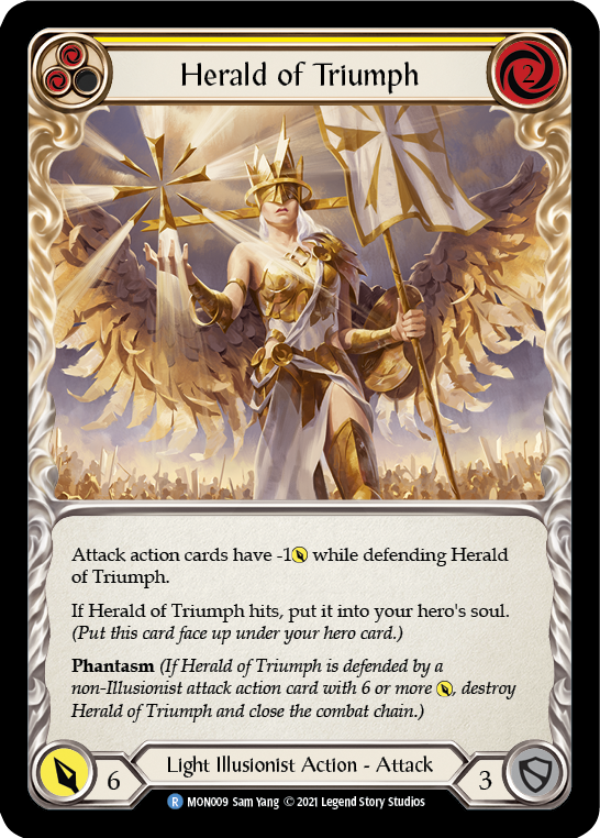 Herald of Triumph (Yellow) [MON009-RF] (Monarch)  1st Edition Rainbow Foil | Chromatic Games