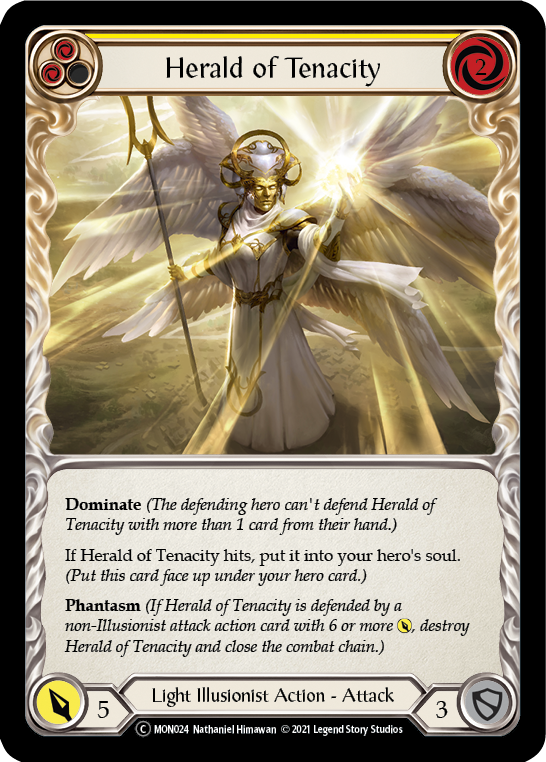 Herald of Tenacity (Yellow) [U-MON024-RF] (Monarch Unlimited)  Unlimited Rainbow Foil | Chromatic Games