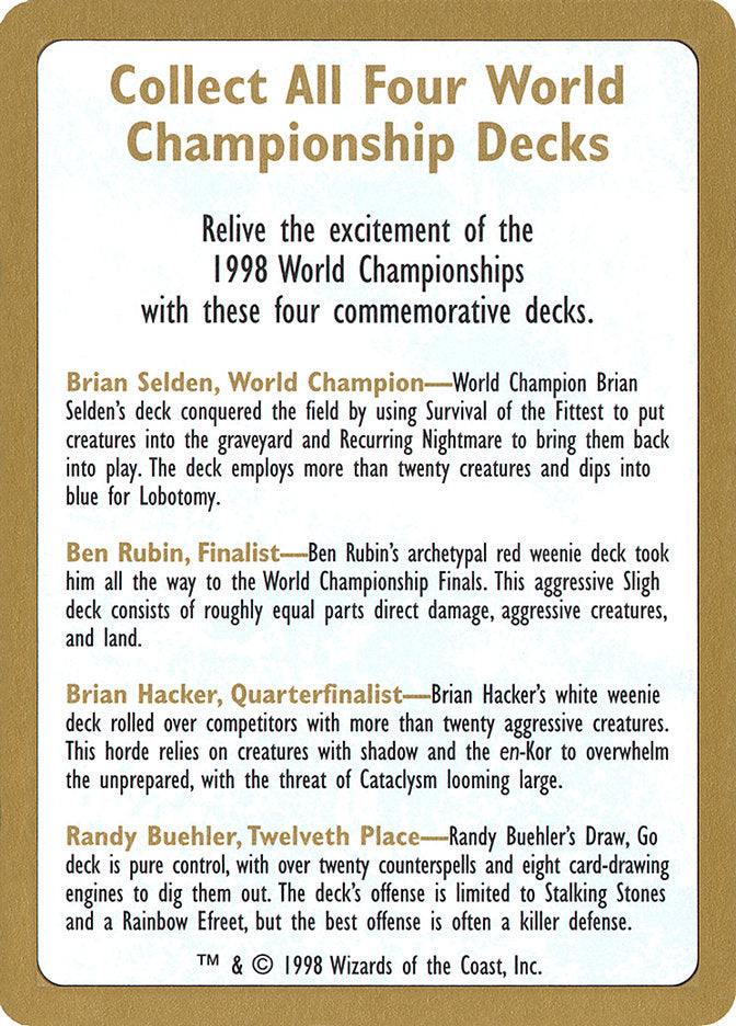 1998 World Championships Ad [World Championship Decks 1998] | Chromatic Games