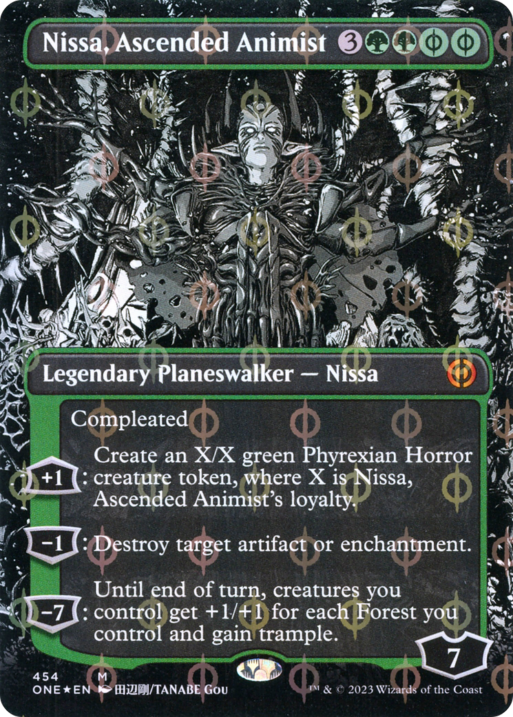 Nissa, Ascended Animist (Borderless Manga Step-and-Compleat Foil) [Phyrexia: All Will Be One] | Chromatic Games