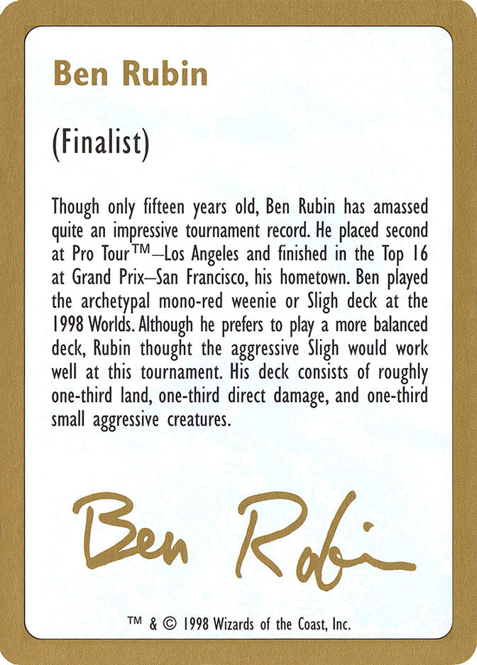 Ben Rubin Bio [World Championship Decks 1998] | Chromatic Games