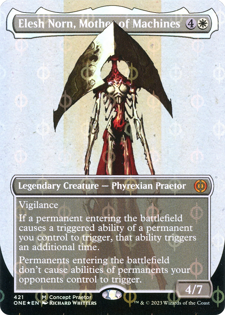 Elesh Norn, Mother of Machines (Borderless Concept Praetors Step-and-Compleat Foil) [Phyrexia: All Will Be One] | Chromatic Games