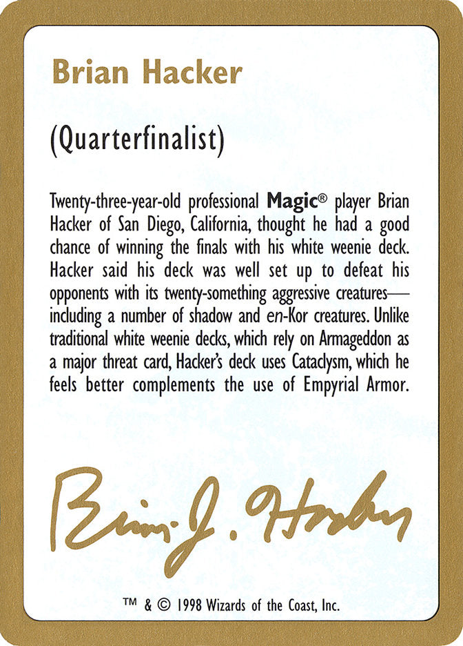 Brian Hacker Bio [World Championship Decks 1998] | Chromatic Games