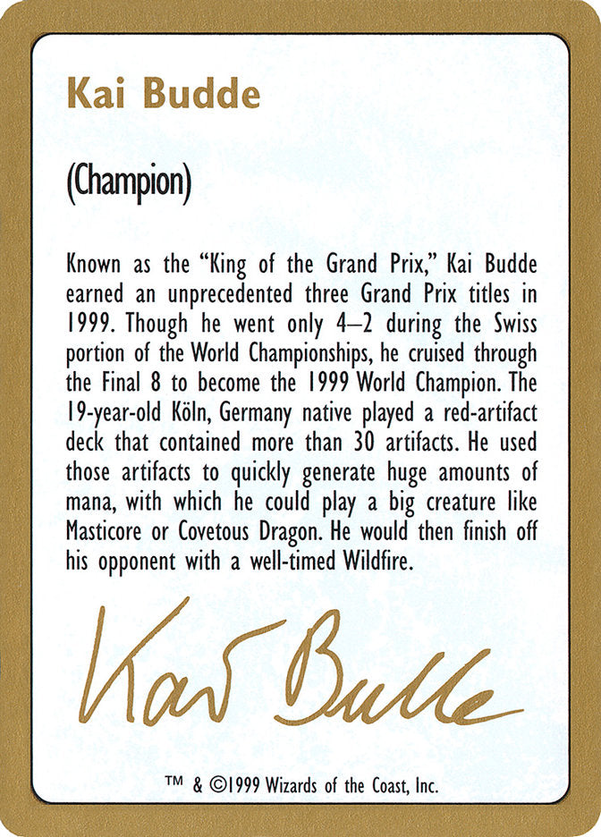 Kai Budde Bio [World Championship Decks 1999] | Chromatic Games