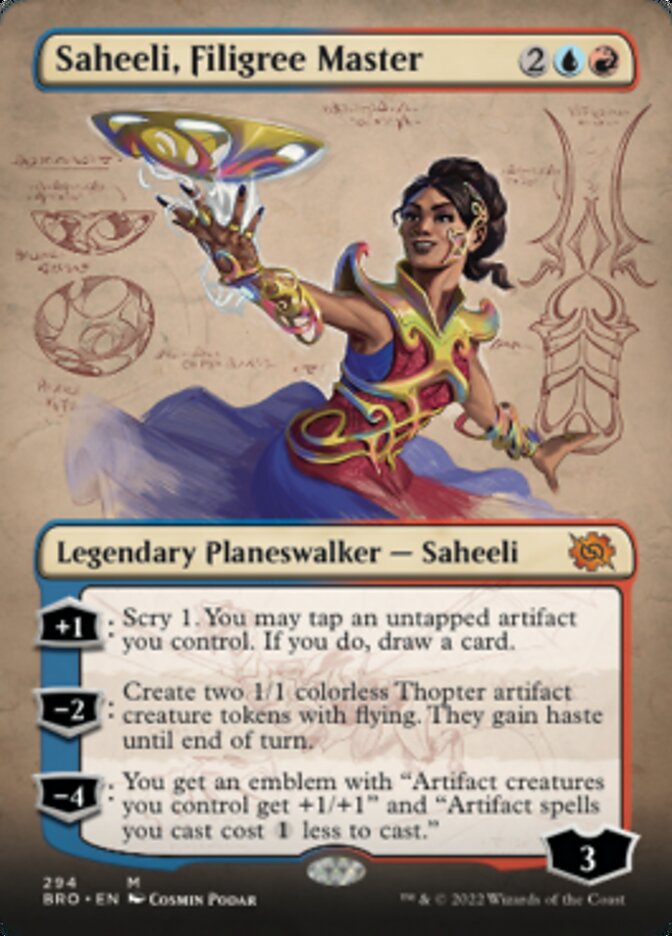 Saheeli, Filigree Master (Borderless Alternate Art) [The Brothers' War] | Chromatic Games