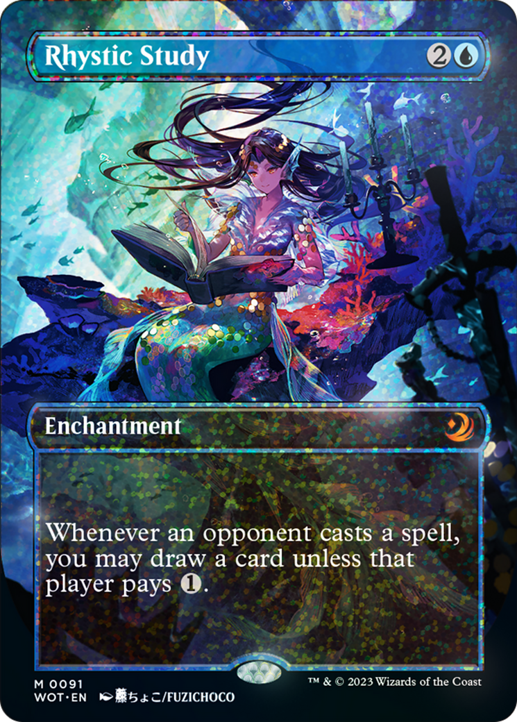Rhystic Study (Anime Borderless) (Confetti Foil) [Wilds of Eldraine: Enchanting Tales] | Chromatic Games