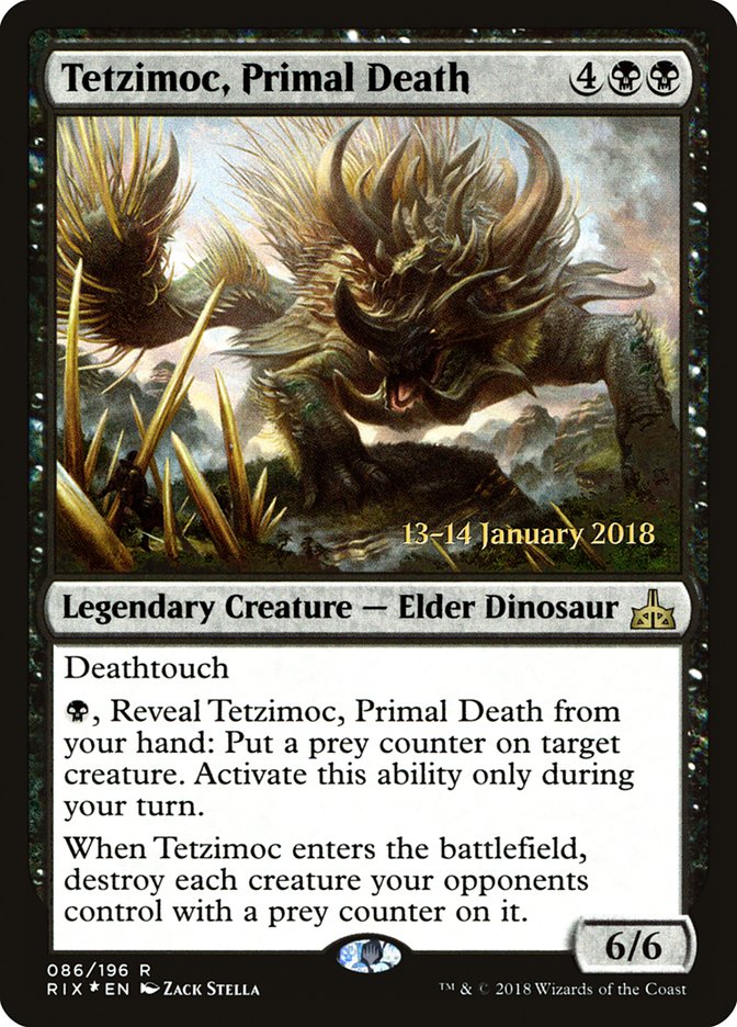 Tetzimoc, Primal Death [Rivals of Ixalan Prerelease Promos] | Chromatic Games