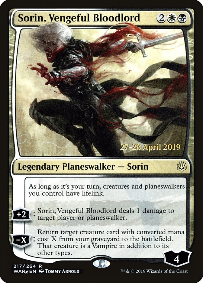 Sorin, Vengeful Bloodlord [War of the Spark Prerelease Promos] | Chromatic Games