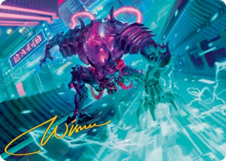 Surgehacker Mech Art Card (Gold-Stamped Signature) [Kamigawa: Neon Dynasty Art Series] | Chromatic Games