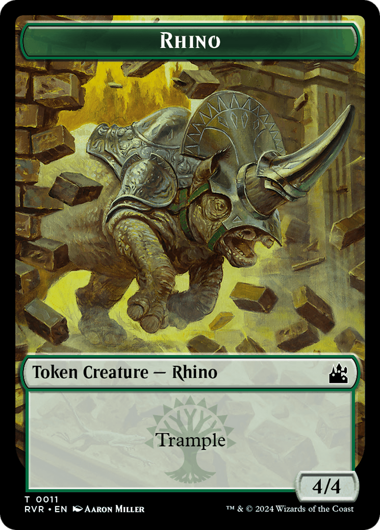 Elf Knight // Rhino Double-Sided Token [Ravnica Remastered Tokens] | Chromatic Games