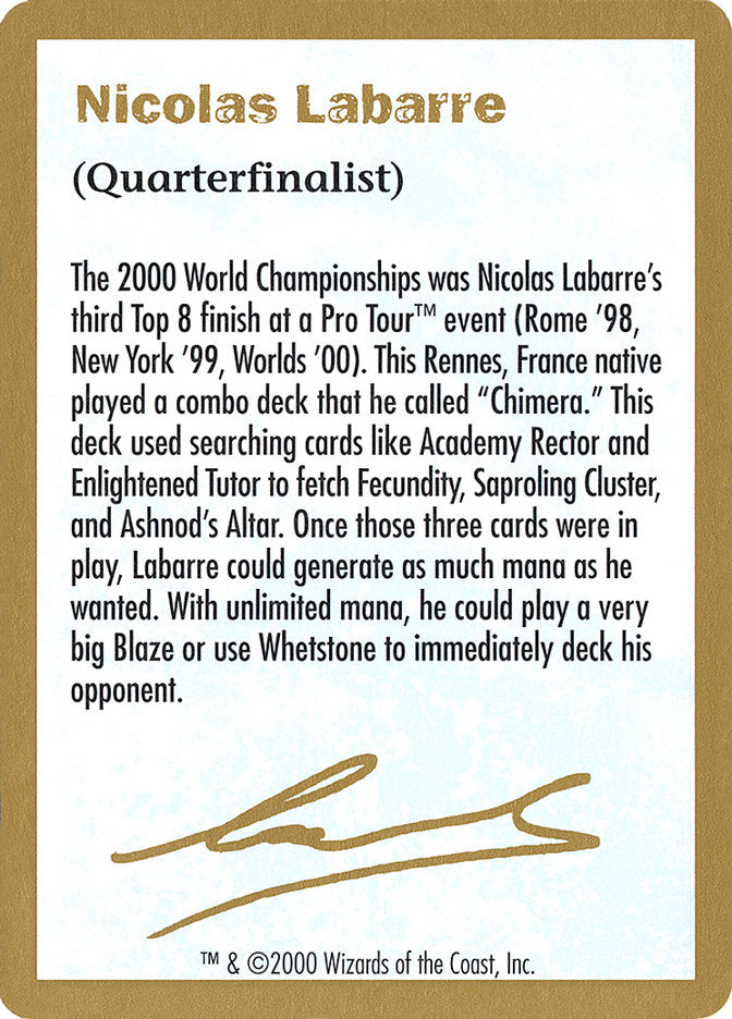 Nicolas Labarre Bio [World Championship Decks 2000] | Chromatic Games