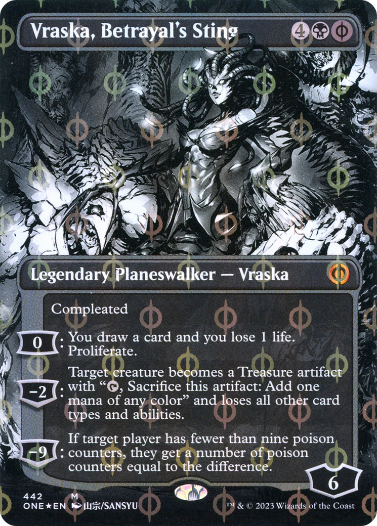 Vraska, Betrayal's Sting (Borderless Manga Step-and-Compleat Foil) [Phyrexia: All Will Be One] | Chromatic Games