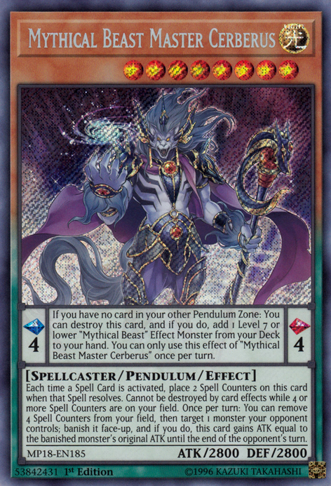 Mythical Beast Master Cerberus [MP18-EN185] Secret Rare | Chromatic Games