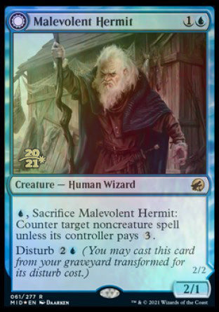 Malevolent Hermit // Benevolent Geist [Innistrad: Midnight Hunt Prerelease Promos] | Chromatic Games