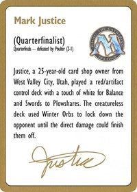 1996 Mark Justice Biography Card [World Championship Decks] | Chromatic Games