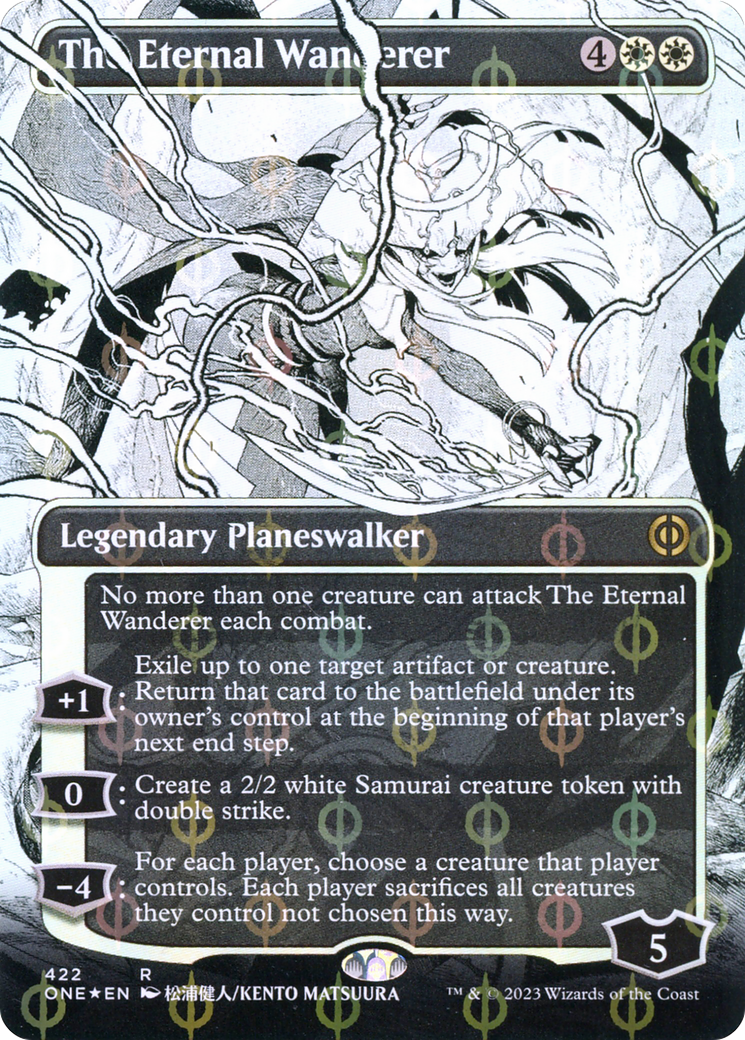 The Eternal Wanderer (Borderless Manga Step-and-Compleat Foil) [Phyrexia: All Will Be One] | Chromatic Games