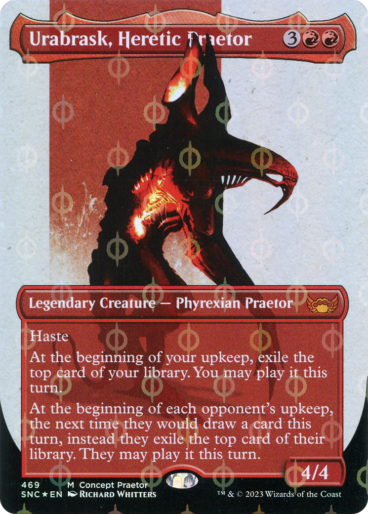 Urabrask, Heretic Praetor (Borderless Concept Praetors Step-and-Compleat Foil) [Phyrexia: All Will Be One] | Chromatic Games