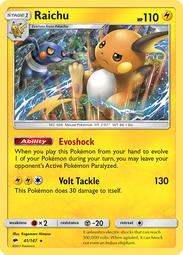 Raichu (41/147) [Sun & Moon: Burning Shadows] | Chromatic Games