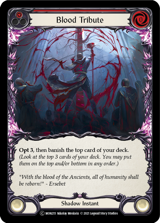 Blood Tribute (Red) [U-MON215-RF] (Monarch Unlimited)  Unlimited Rainbow Foil | Chromatic Games