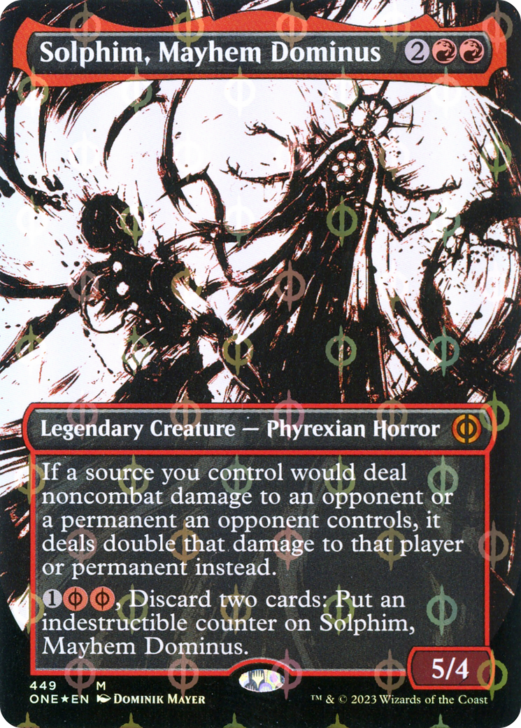 Solphim, Mayhem Dominus (Borderless Ichor Step-and-Compleat Foil) [Phyrexia: All Will Be One] | Chromatic Games