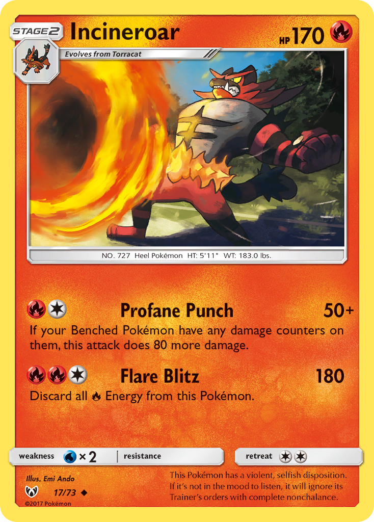 Incineroar (17/73) [Sun & Moon: Shining Legends] | Chromatic Games