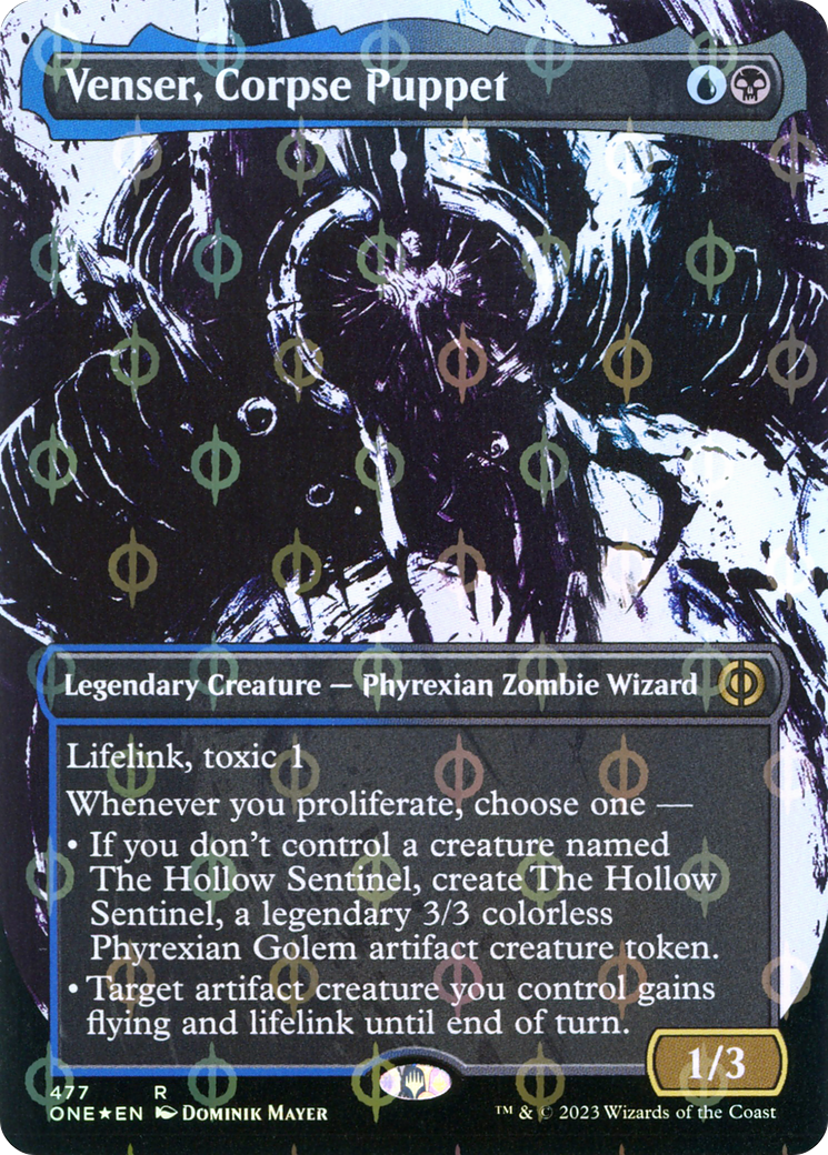 Venser, Corpse Puppet (Borderless Ichor Step-and-Compleat Foil) [Phyrexia: All Will Be One] | Chromatic Games