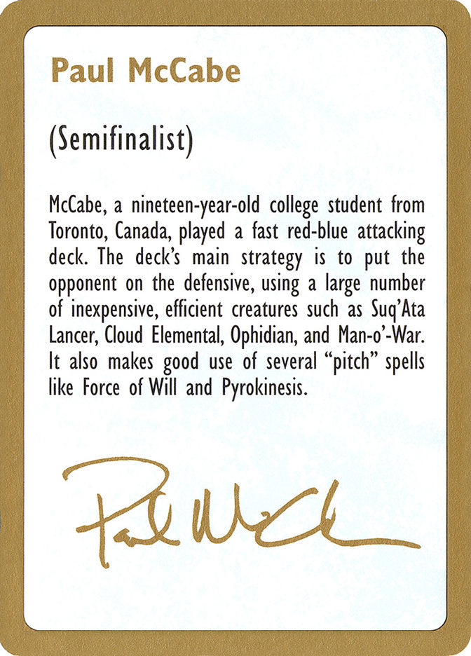 Paul McCabe Bio [World Championship Decks 1997] | Chromatic Games