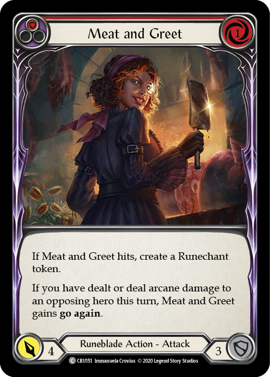 Meat and Greet (Red) [CRU151] (Crucible of War)  1st Edition Rainbow Foil | Chromatic Games