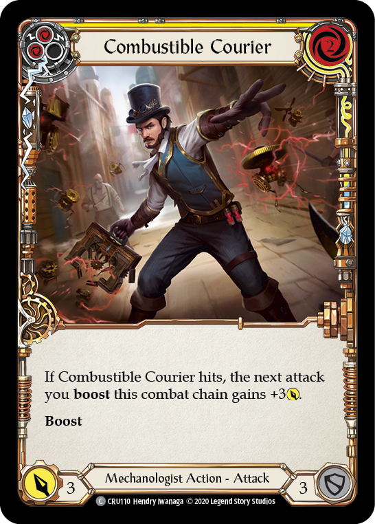 Combustible Courier (Yellow) [CRU110] (Crucible of War)  1st Edition Rainbow Foil | Chromatic Games