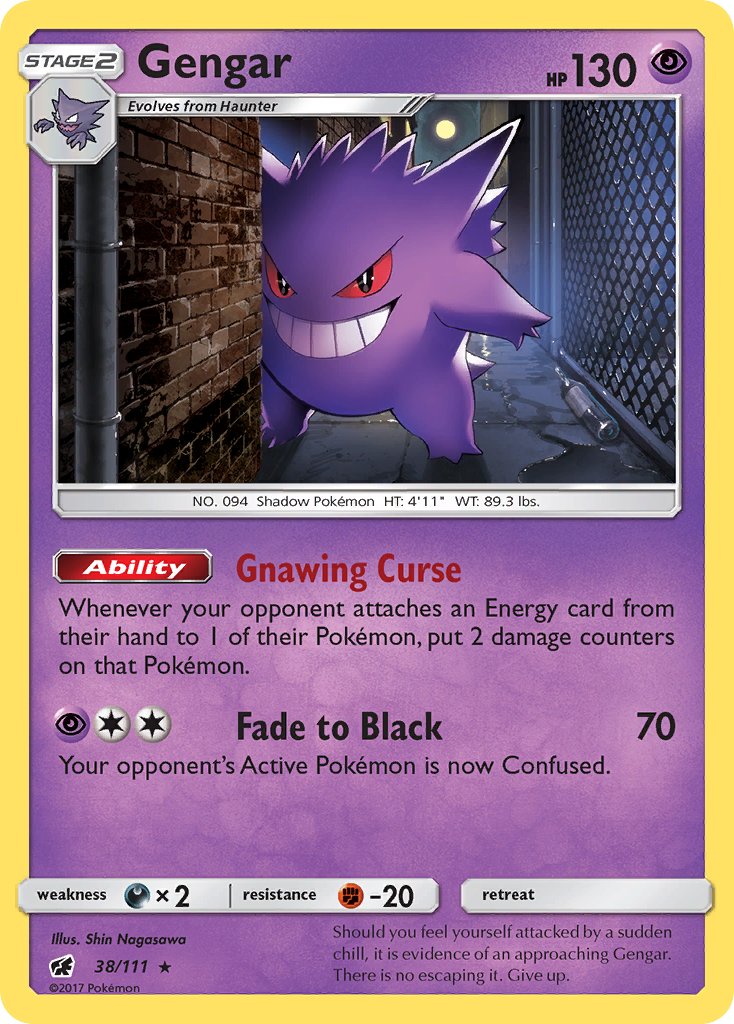 Gengar (38/111) (Prerelease Kit Exclusive) (Theme Deck Exclusive) [Sun & Moon: Crimson Invasion] | Chromatic Games